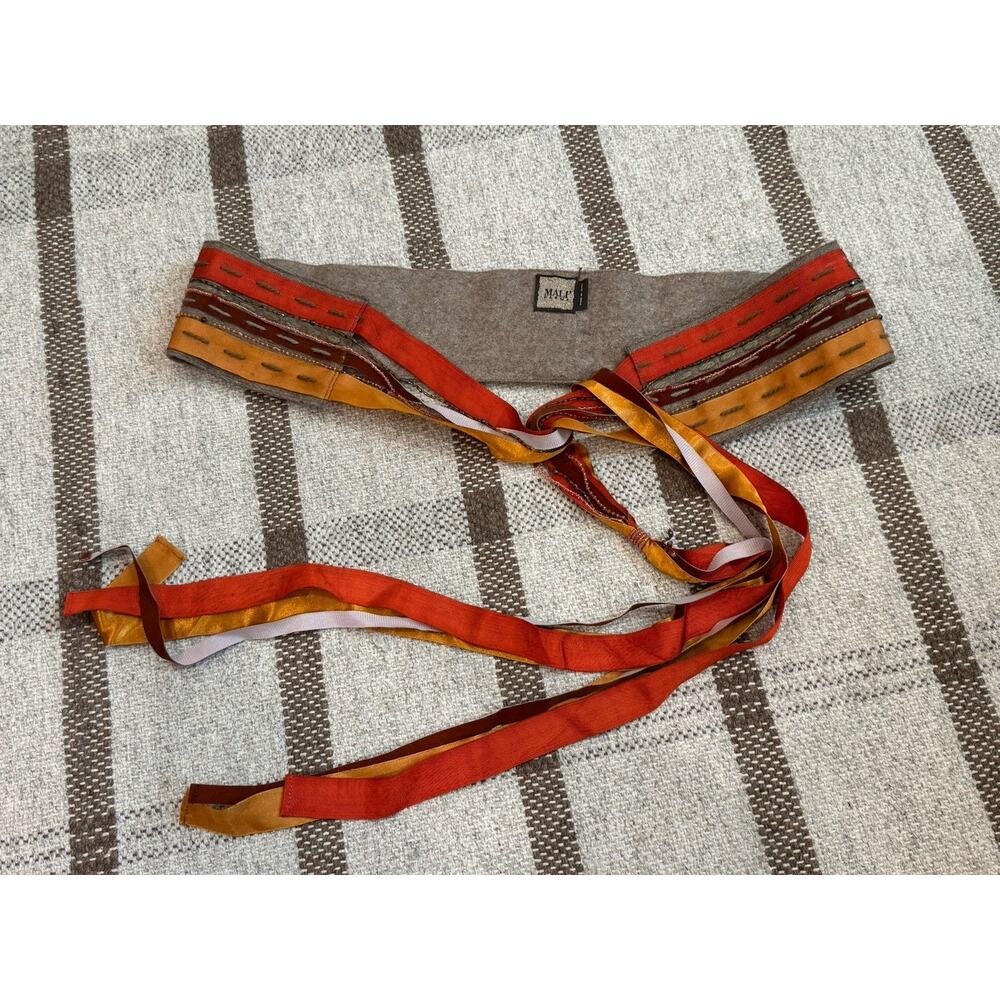 Maliparmi Wool Bead Ribbon Chunky Belt OS Brown Orange Boho Festival